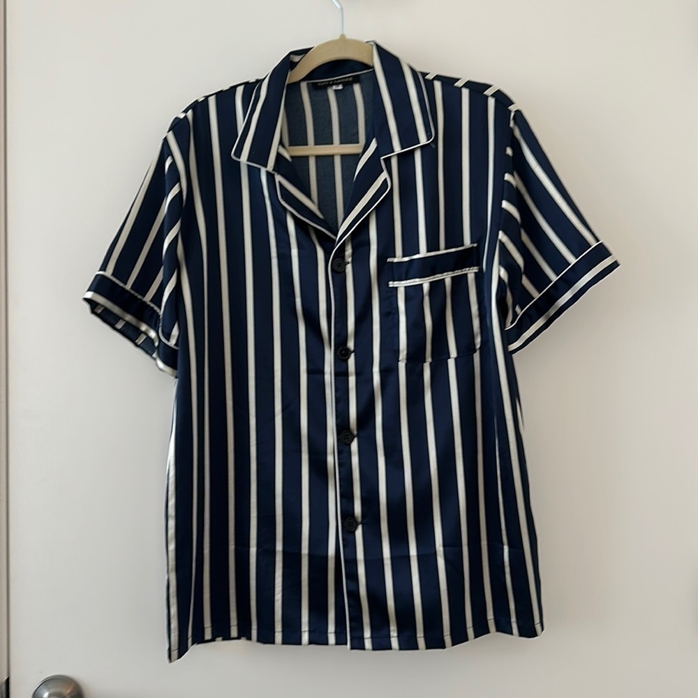 Silk shirt with pocket blue navy and cream